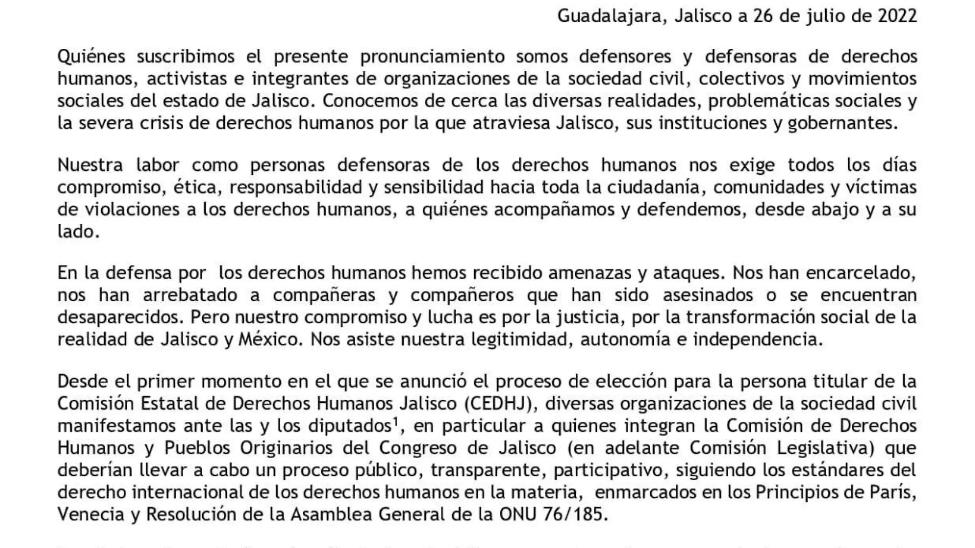 Rechazo al proceso de elección de presidente DH